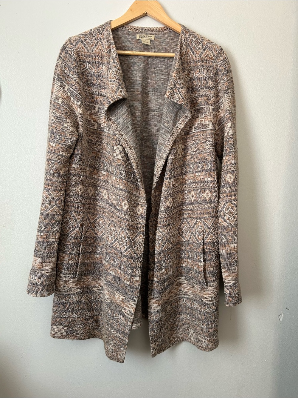 Lucky Brand L Southwestern Aztec Open Front Long Cardigan